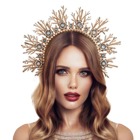 Gold Leaves Goddess Headband Forest Princess Headwear - Picture 2 of 3